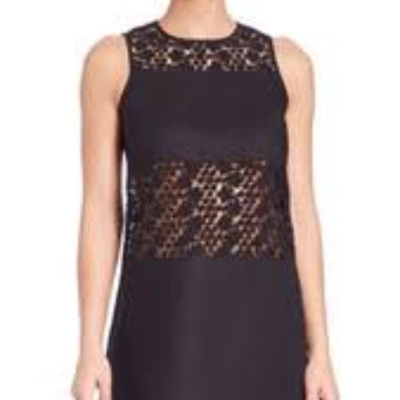NWOT Tory Burch Black Linen Embroidered Panel Shift Mini Dress - Picture 2 of 4